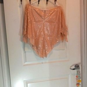 Moda International 100% silk sequin pullover shawl, with open shoulder